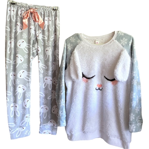 Justice Other - Justice Bunny Pajama Set Fluffy Pullover 18/20 + Pants 14/16